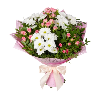 Букет «Волшебный сад» – гармония кустовых роз и белоснежных хризантем Алатырь Чувашская Республика Букет «Волшебный сад» – гармония кустовых роз и белоснежных хризантем Алатырь Чувашская Республика