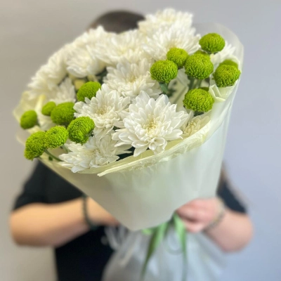 Эксклюзивный букет «Филин Грин» – сочетание белых и зеленых хризантем Алатырь Чувашская Республика Эксклюзивный букет «Филин Грин» – сочетание белых и зеленых хризантем Алатырь Чувашская Республика