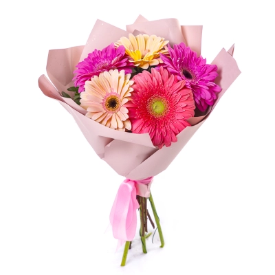 Яркий букет из 5 разноцветных гербер – солнечное настроение в подарок Алатырь Чувашская Республика Яркий букет из 5 разноцветных гербер – солнечное настроение в подарок Алатырь Чувашская Республика