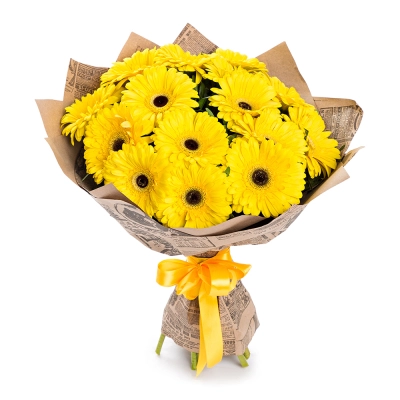 Пышный букет из 15 жёлтых гербер – как луч солнца в ваших руках Алатырь Чувашская Республика Пышный букет из 15 жёлтых гербер – как луч солнца в ваших руках Алатырь Чувашская Республика