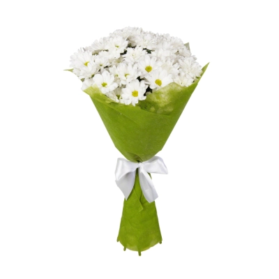 Пышный букет из 7 хризантем в фетре – элегантность в каждом лепестке Пышный букет из 7 хризантем в фетре – элегантность в каждом лепестке